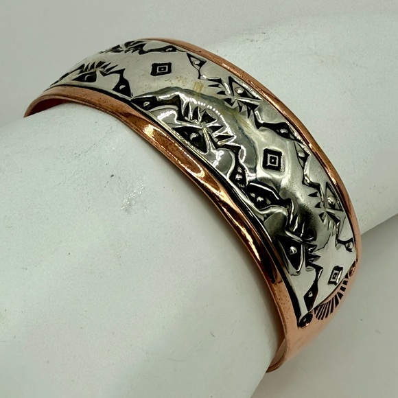 Navajo Copper and Sterling Silver Cuff Bracelet – Signed R.C. Littl – Size 6-7” - Picture 3 of 17